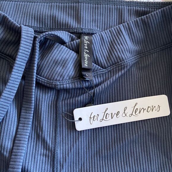 For Love And Lemons Chloe Blue Ribbed Biker Shorts Size L NWT - Picture 4 of 7